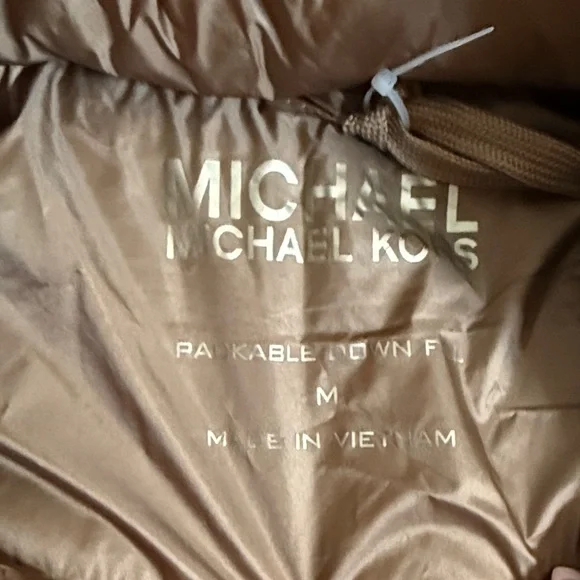 Michael Kors Quilted Hooded Puffer Jacket Tan Brown Size M - Picture 3 of 4